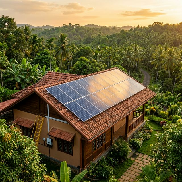 Solar panels on Kerala rooftop